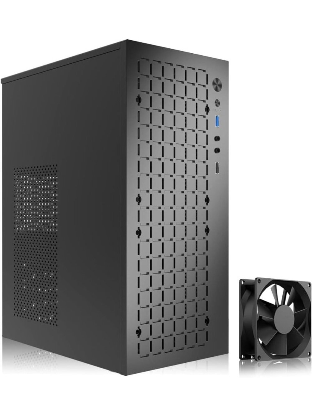 High Airflow Slim Micro ATX PC Case with 80mm Fan - Compact Gaming Tower, Black